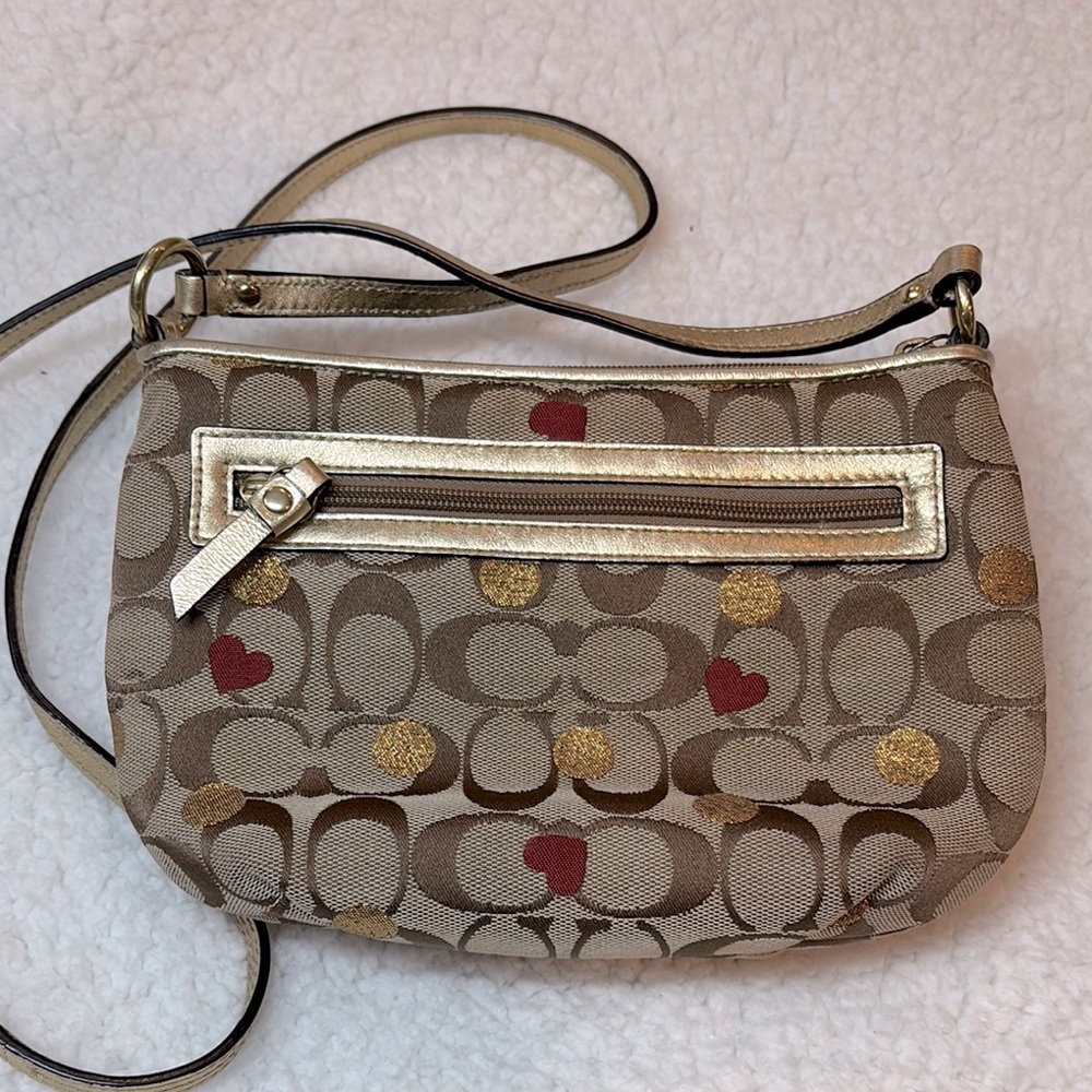 Coach | Tan/Brown Hearts & Gold Dots Crossbody